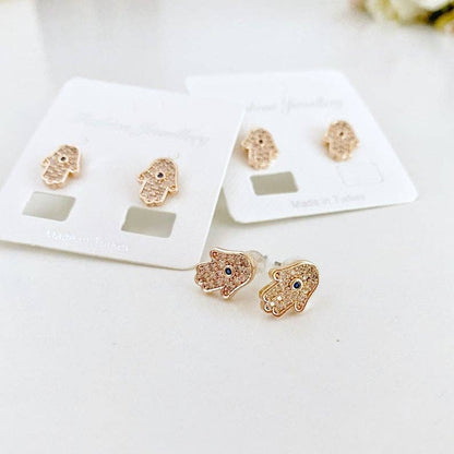 Hamsa Earrings, Hamsa Hand Stud Earrings, Evil Eye Earring, Zircon