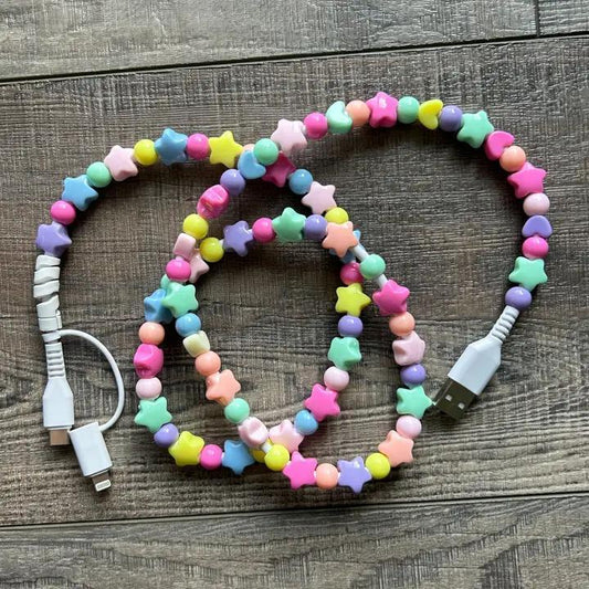 Stars Beaded Phone Charger with Lightning & USB-C Cable