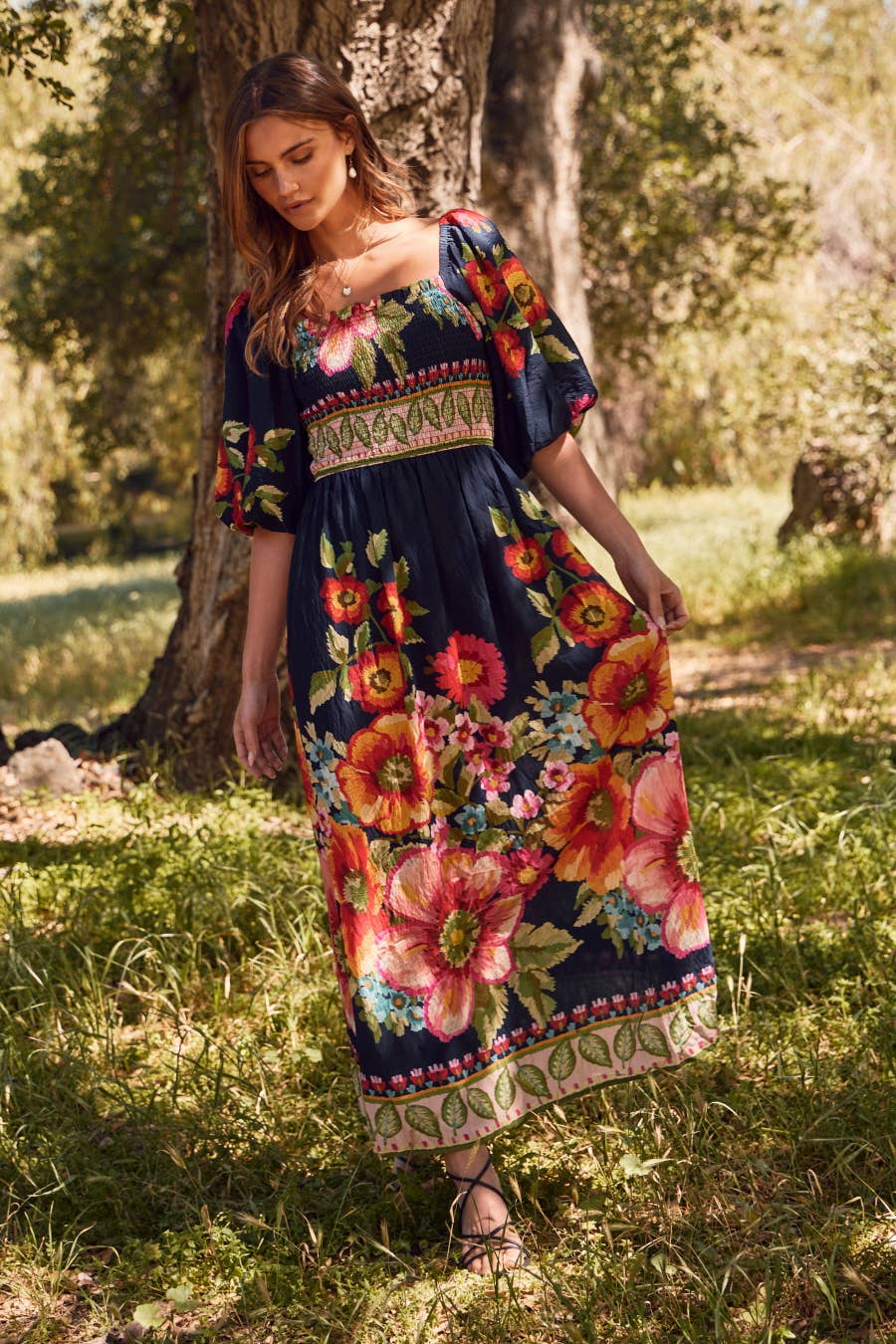 Plus Giant Floral Border Printed Maxi Dress