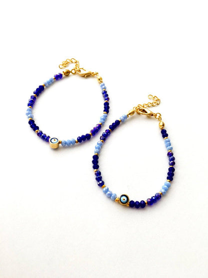 Blue Seed Beads Evil Eye Bracelet, Minimal Unisex Bracelet