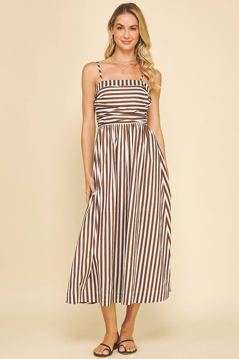 STRIPED MIDI DRESS