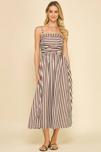 STRIPED MIDI DRESS