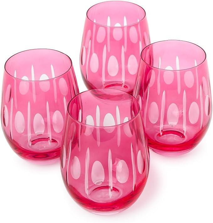 Sparkling Cut Pink Hand Engraved Glasses