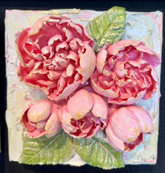 6X6 inch Clay Floral Bouquet Artwork - Peony 