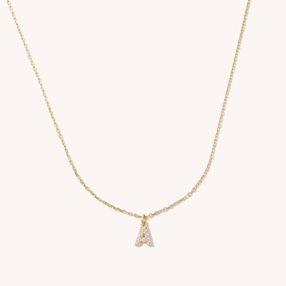 Mini Crystal Initial Charm Necklace- Waterproof