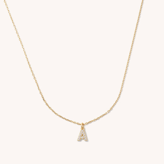 Mini Crystal Initial Charm Necklace- Waterproof