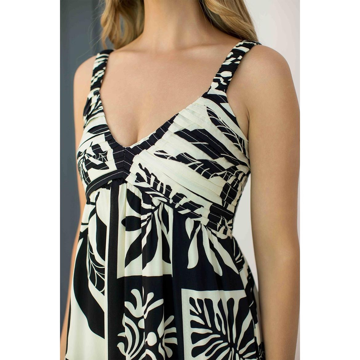 Shirred V-Neck Bodice Print Maxi Dress