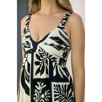 Shirred V-Neck Bodice Print Maxi Dress