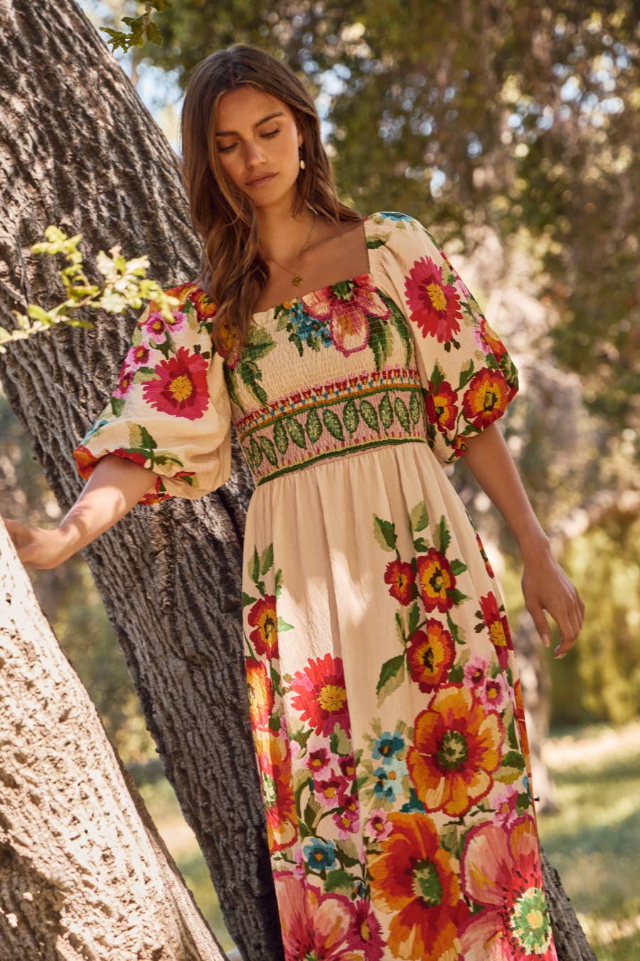 Plus Giant Floral Border Printed Maxi Dress
