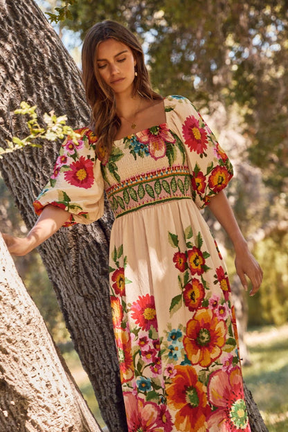 Plus Giant Floral Border Printed Maxi Dress