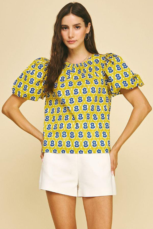 Floral Puffed Sleeve Blouse Top