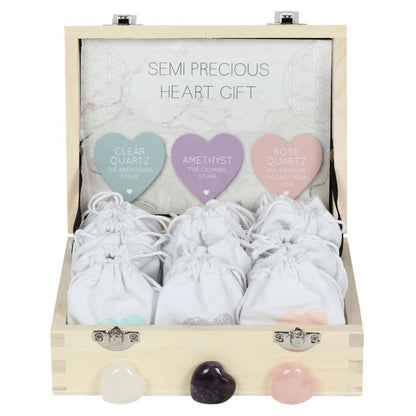 Box of 24 Healing Crystal Heart Charm Stones