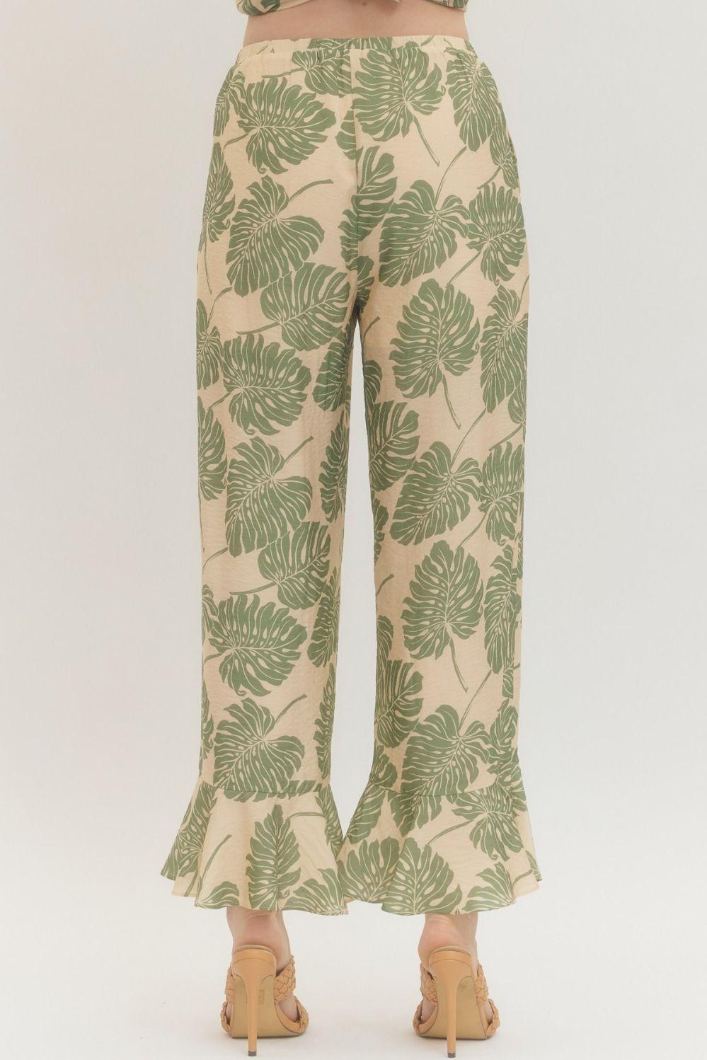 Botanical Print Wide Leg Pants