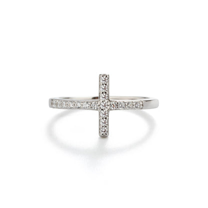 Girls and Womens Sterling Silver Cross Ring with CZs