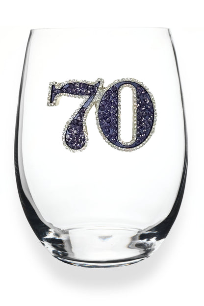 70th Birthday Stemless Wine Glass