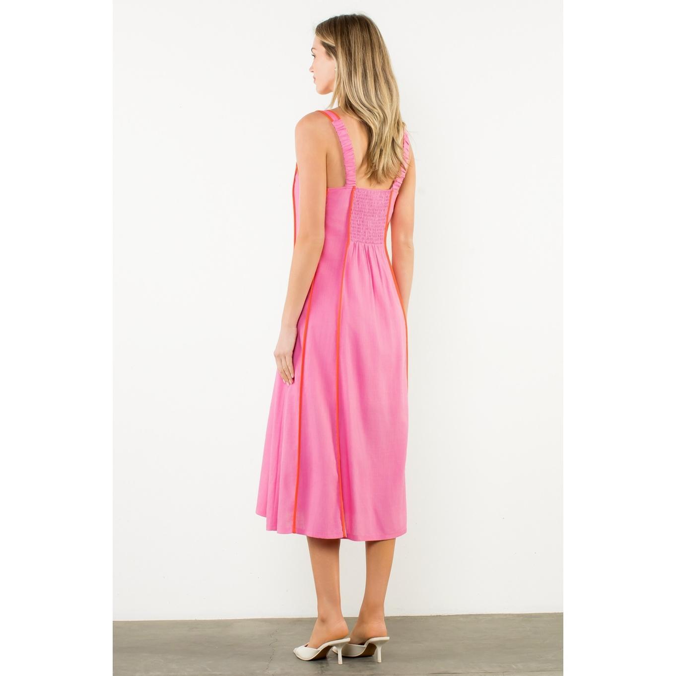 Vertical Trim Sleeveless Midi Dress