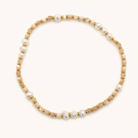 White Bead and Pearl Elastic Bracelet