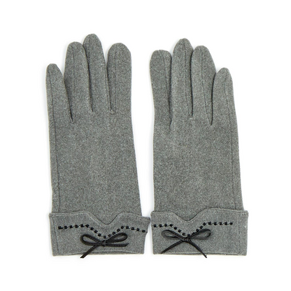 Everly Flannel Glove with Cuff and Bow Detail and Fleece Lining