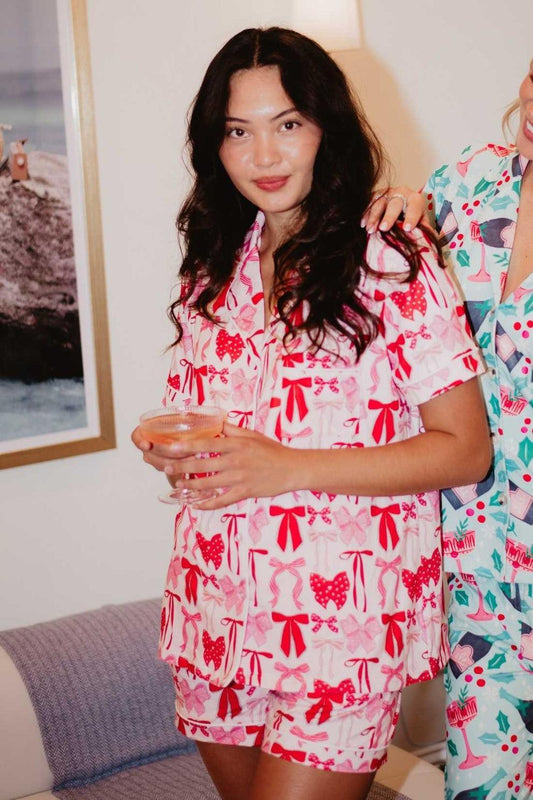 Pink & Red Coquette Bows Pj Shorts Set