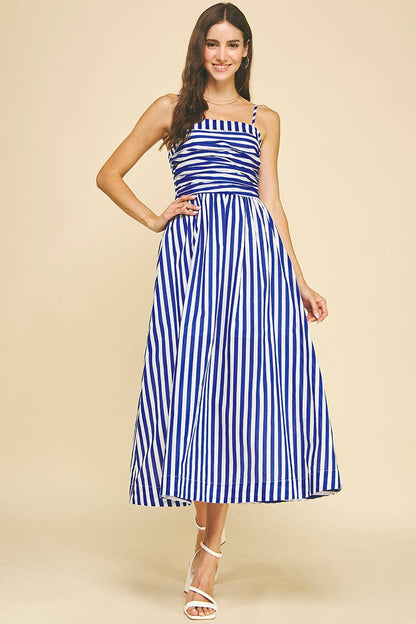 STRIPED MIDI DRESS