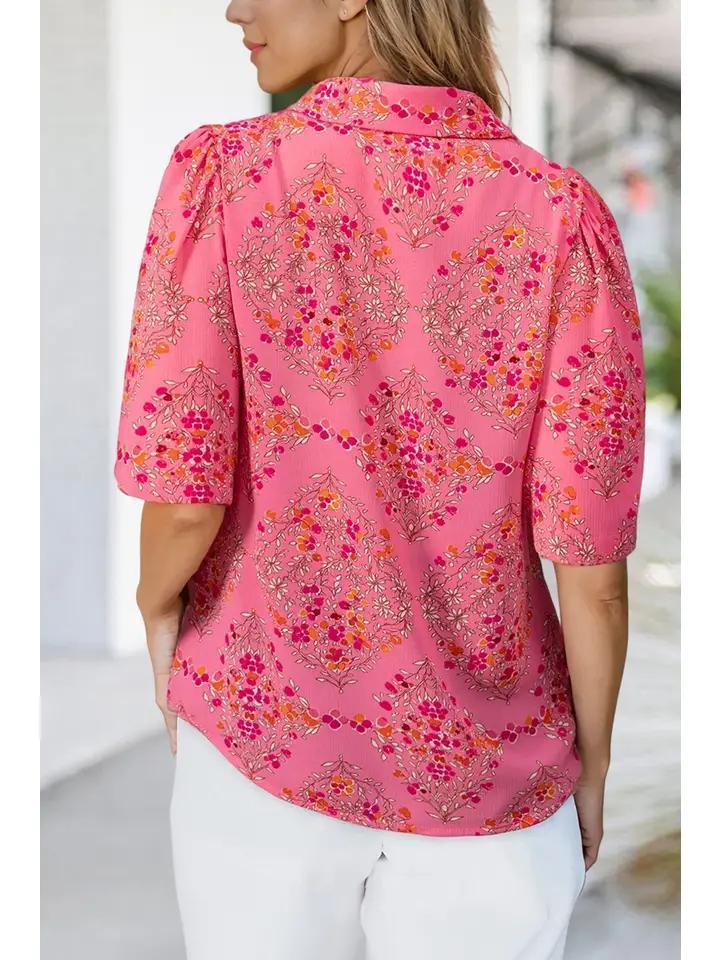 Floral Print Wide Short Sleeve Summer Shirt