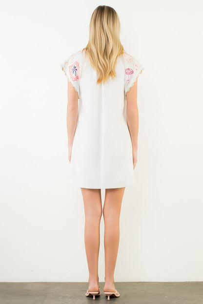 Short Sleeve Embroidered Icons Dress