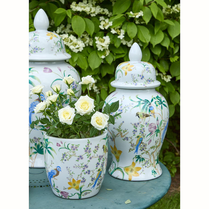 Bird & Blossom Chinoiserie Covered Temple Jar