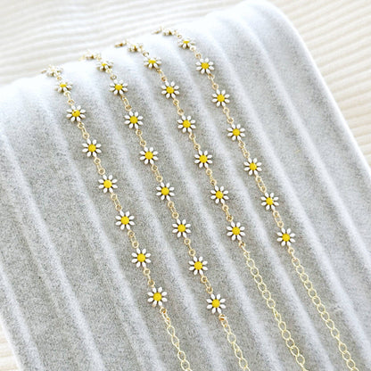 Gold Daisy Flower Bracelet, Gold Link Chain Bracelet