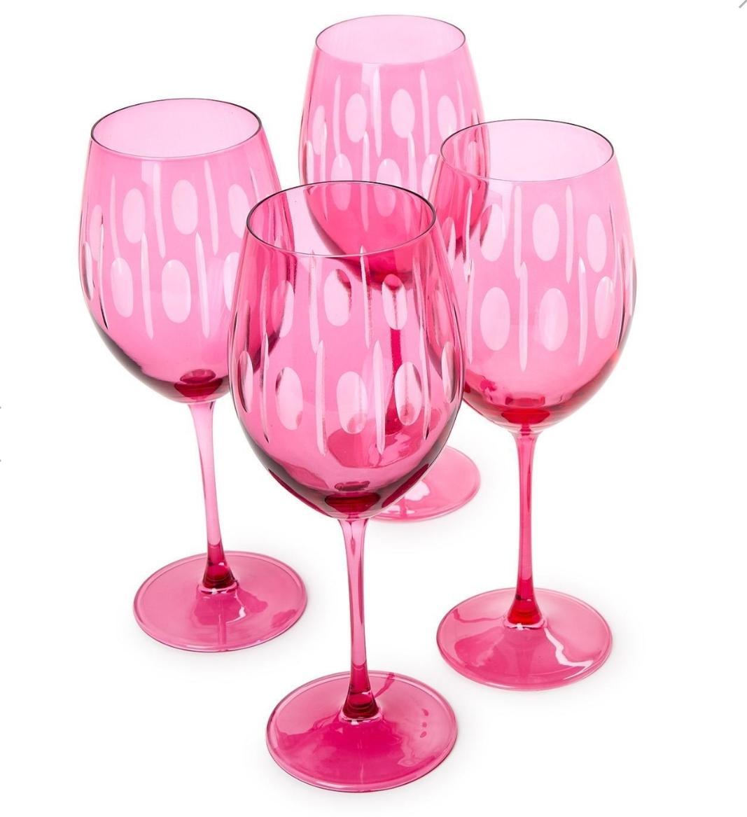 Sparkling Cut Pink Hand Engraved Glasses