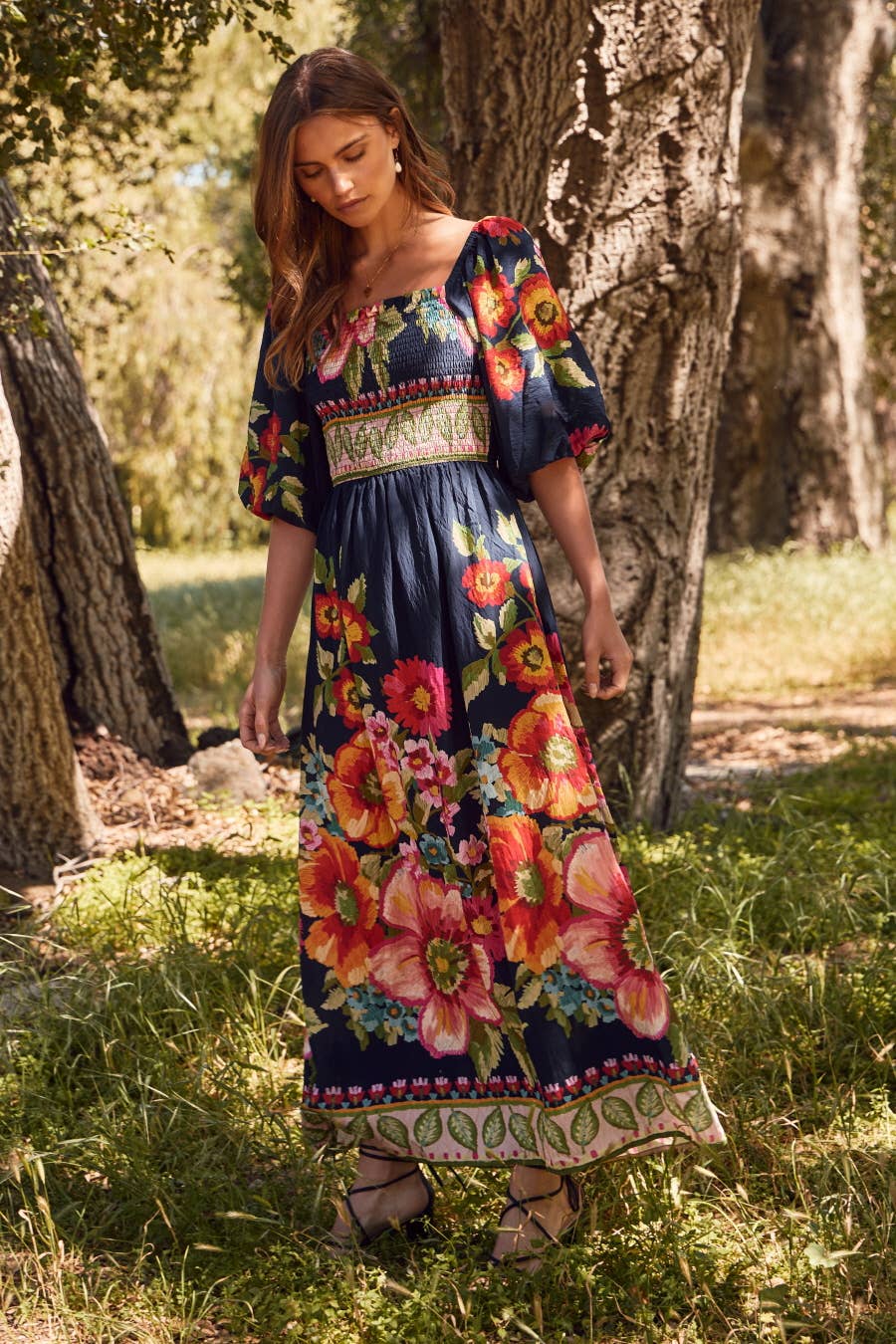 Plus Giant Floral Border Printed Maxi Dress