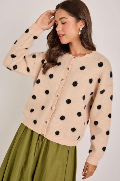 Soft Touch Polka Dot Button Down Sweater Cardigan