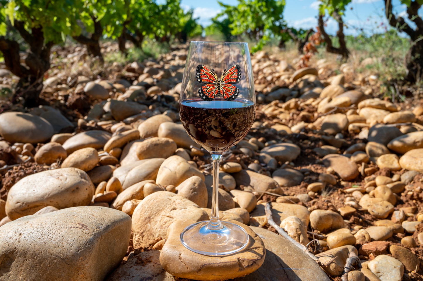 Monarch Butterfly Jeweled Stemmed Wine Glass