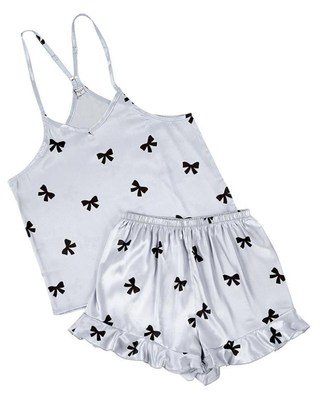 Blue Bows Silky Tank & Shorts Pajama Set