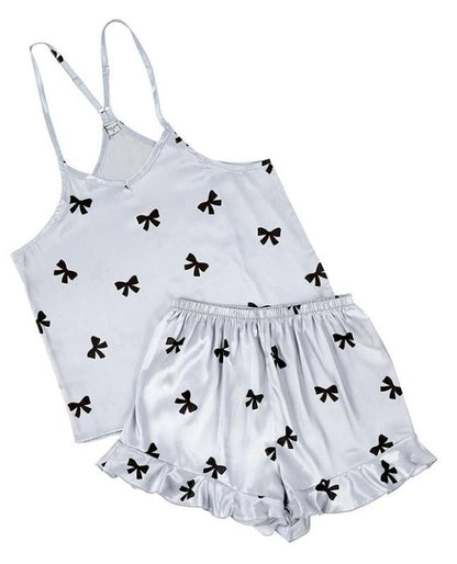 Blue Bows Silky Tank & Shorts Pajama Set