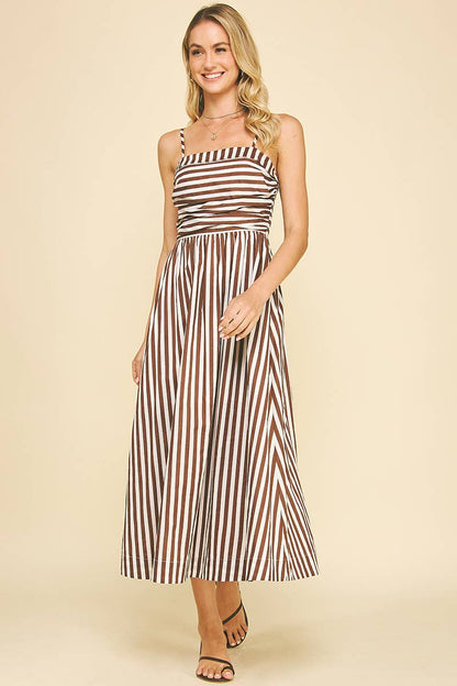 STRIPED MIDI DRESS