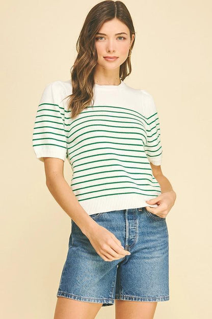 STRIPED SHORT SLEEVE SWEATER