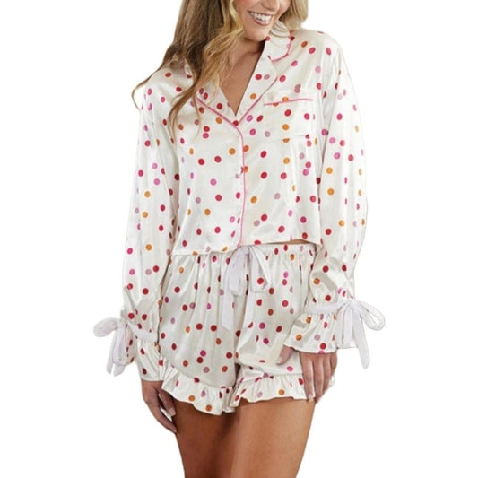Pink Confetti Silky Longsleeve & Shorts Pajama Set