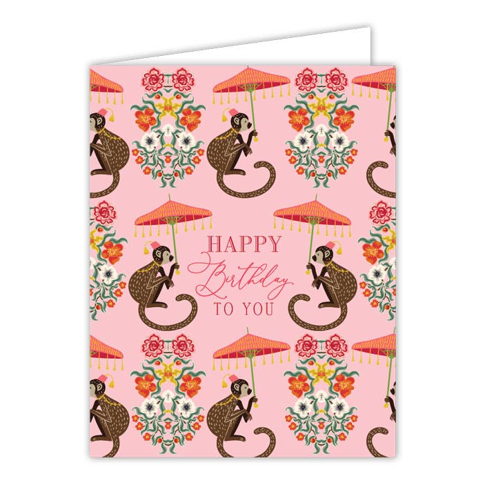 Happy Birthday To You Monkeys with Umbrellas Greeting Card