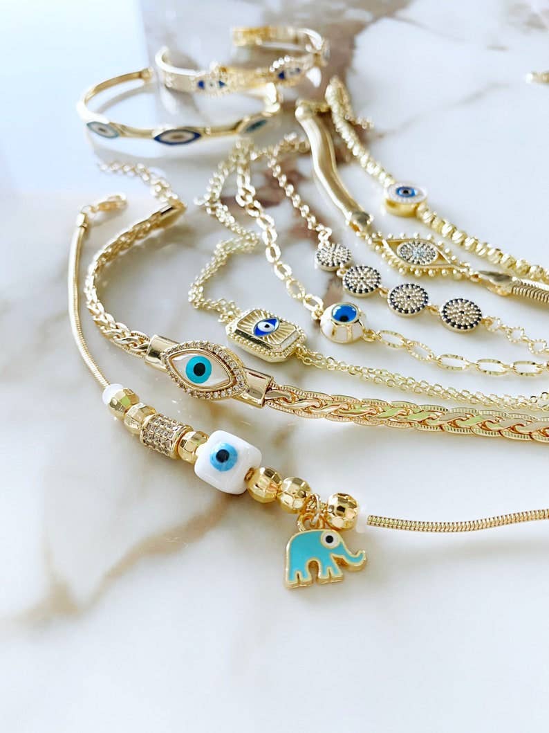 Gold Evil Eye Bracelet, Chain Bracelet, Cuff Bracelet, Evil Eye Jewelry