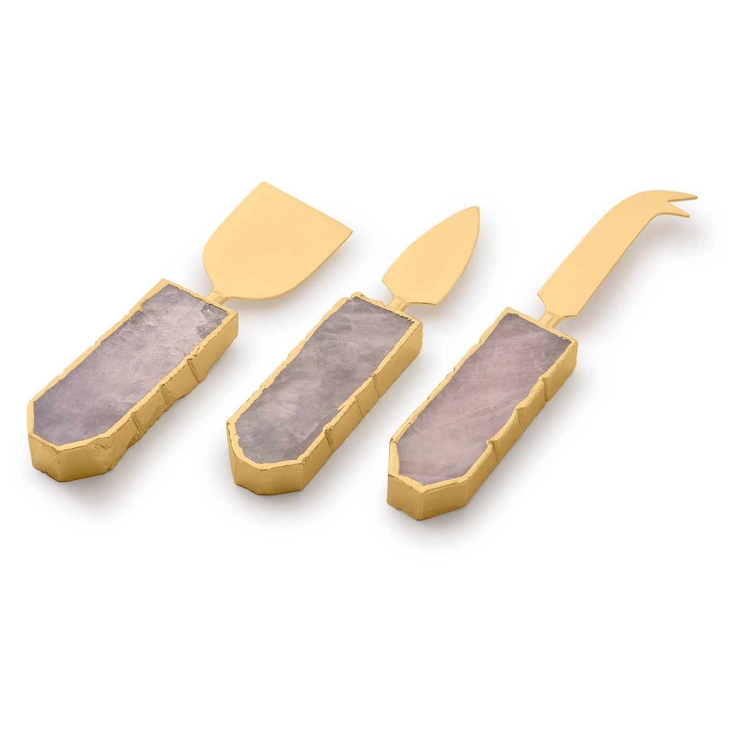 Brittany Rose Quartz Cheese Knives, Set of 3