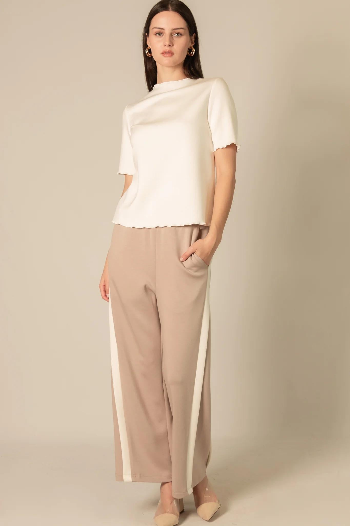 Side Contrast Double Stripe Wide Leg Pants