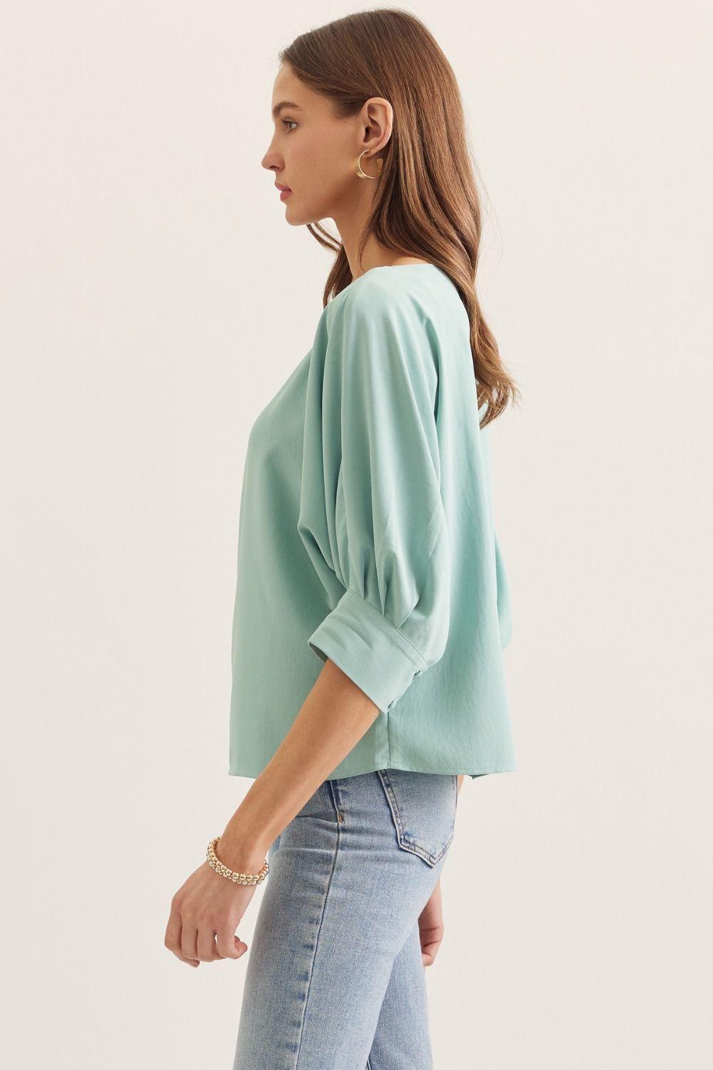 Bateau Neckline 3/4 Sleeve Top