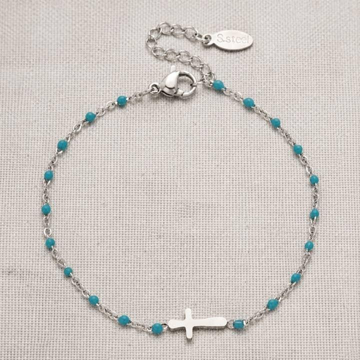 Colorful Enamel Bead and Cross Charm Bracelet
