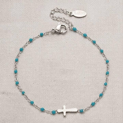 Colorful Enamel Bead and Cross Charm Bracelet