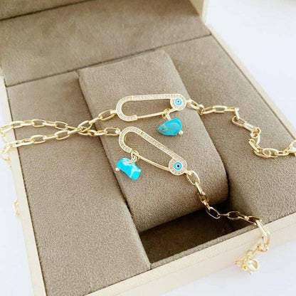 Evil Eye Bracelet, Safety Pin Bracelet, Gold Chain Bracelet