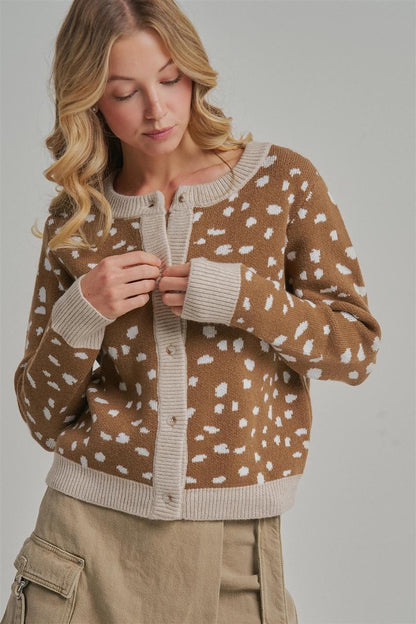Deer Pattern Button Down Fall Sweater Cardigan