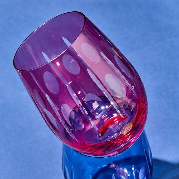 Sparkling Cut Pink Hand Engraved Glasses