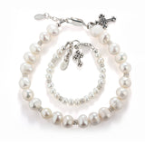 Mommy and Me 2-Piece Pearl Cross Bracelet Baby Baptism Gift