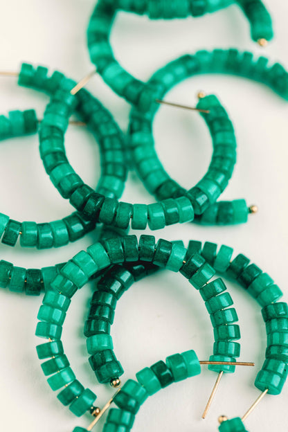 Green Beaded Candy Statement Hoop Earrings