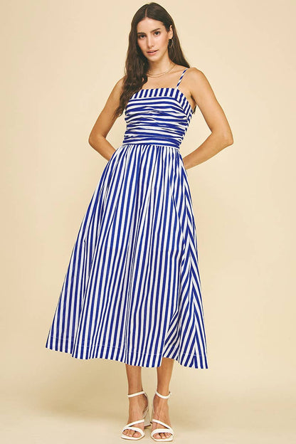 STRIPED MIDI DRESS